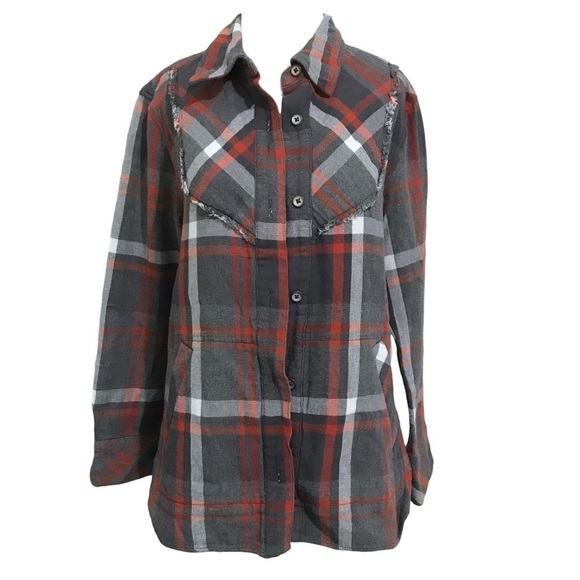 Cabi Tavern Shirt Jacket Shacket Fringe Collar Grey Plaid 4164 Size - Picture 1 of 9